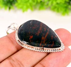 Silver Plated Brass Pear Shaped Pendant Necklace with Agate Gemstone Gift Jewelry